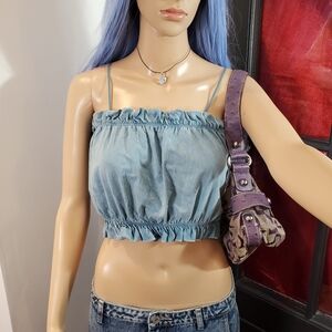 Jean Blue Denim Frilled Tube Top